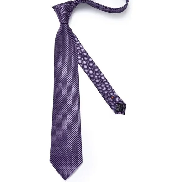 🆕Men Purple Plaid Silk Checkered Necktie Pocket Square Cufflinks Tie Clip Set